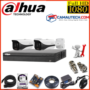 Trọn bộ 2 Camera IP Dahua 2MP Full HD, Hồng ngoại 50m, IP67