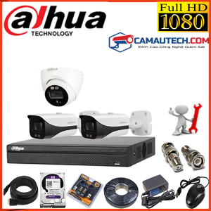Trọn bộ 3 Camera IP Dahua 2MP Full HD, Hồng ngoại 50m, IP67