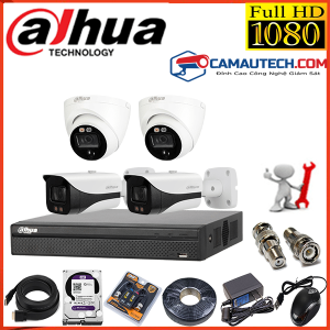 Trọn bộ 4 Camera IP Dahua 2MP Full HD, Hồng ngoại 50m, IP67