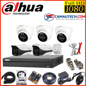 Trọn bộ 5 Camera IP Dahua 2MP Full HD, Hồng ngoại 50m, IP67