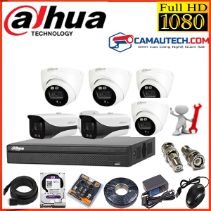 Trọn bộ 6 Camera IP Dahua 2MP Full HD, Hồng ngoại 50m, IP67